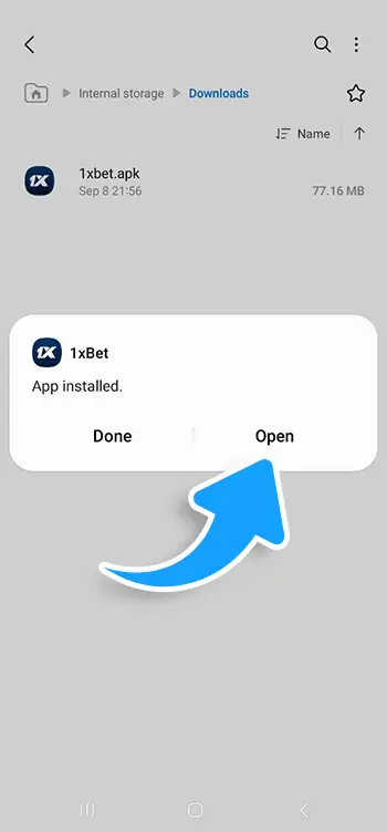 1xBet Android install step 5: Open app and log in