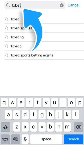 1xBet iOS install step 2: Search for 1xBet app